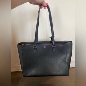 Tory Burch Robinson Black Leather Tote Bag